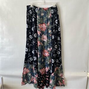 Vintage Francesca Rose Boho Floral Black Patchwork Midi Skirt